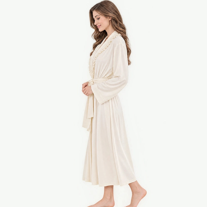 Custom Wholesale Bamboo Women Robe With Ruffles