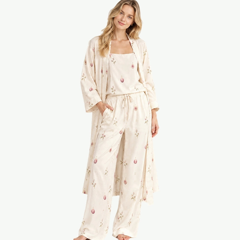 Wholesale Floral 3-Piece Pajama Set | Custom Cotton Sleepwear in Bulk