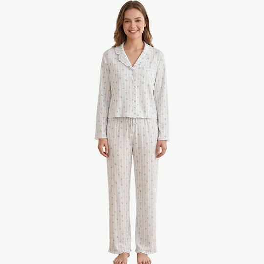 Floral Stripe Pajama Set Wholesale Boutique Sleepwear Supplier