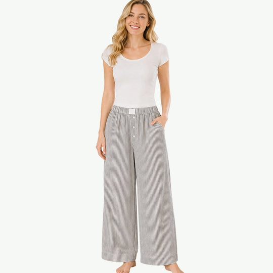 Yarn-dyed Valley Stripe Wide Leg Lounge Pants Wholesale Pajama Pants