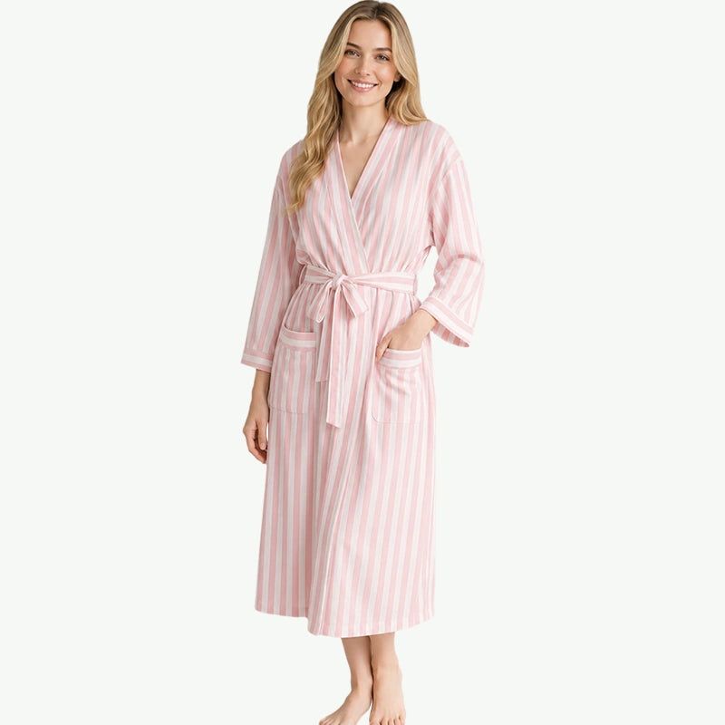 Private Label Organic Cotton Striped Spa Robes Bulk