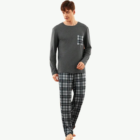 Men Most Popular Loungewear Gingham Print Pocket PJ Set Wholesale