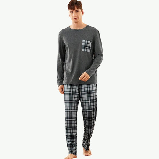 Men Most Popular Loungewear Gingham Print Pocket PJ Set Wholesale