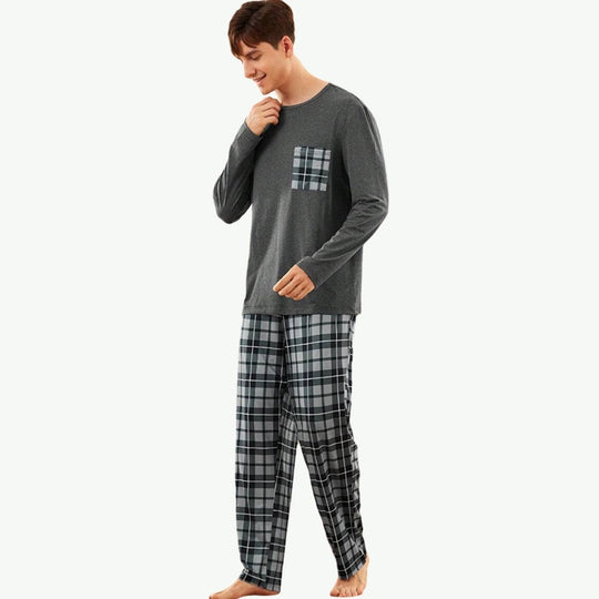 Men Most Popular Loungewear Gingham Print Pocket PJ Set Wholesale
