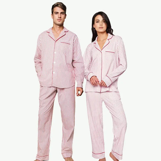 Vendors Custom Classic Stripe Button-Front Matching Couples Pajamas