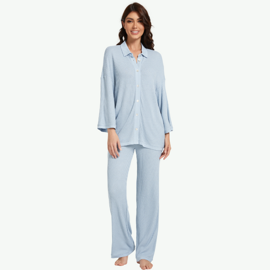 Custom Wholesale Women Waffle Pajama Set-2311740090