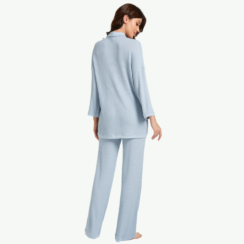 Custom Wholesale Women Waffle Pajama Set-2311740090
